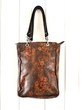 Skin Vintage Brown Leather Floral Tote